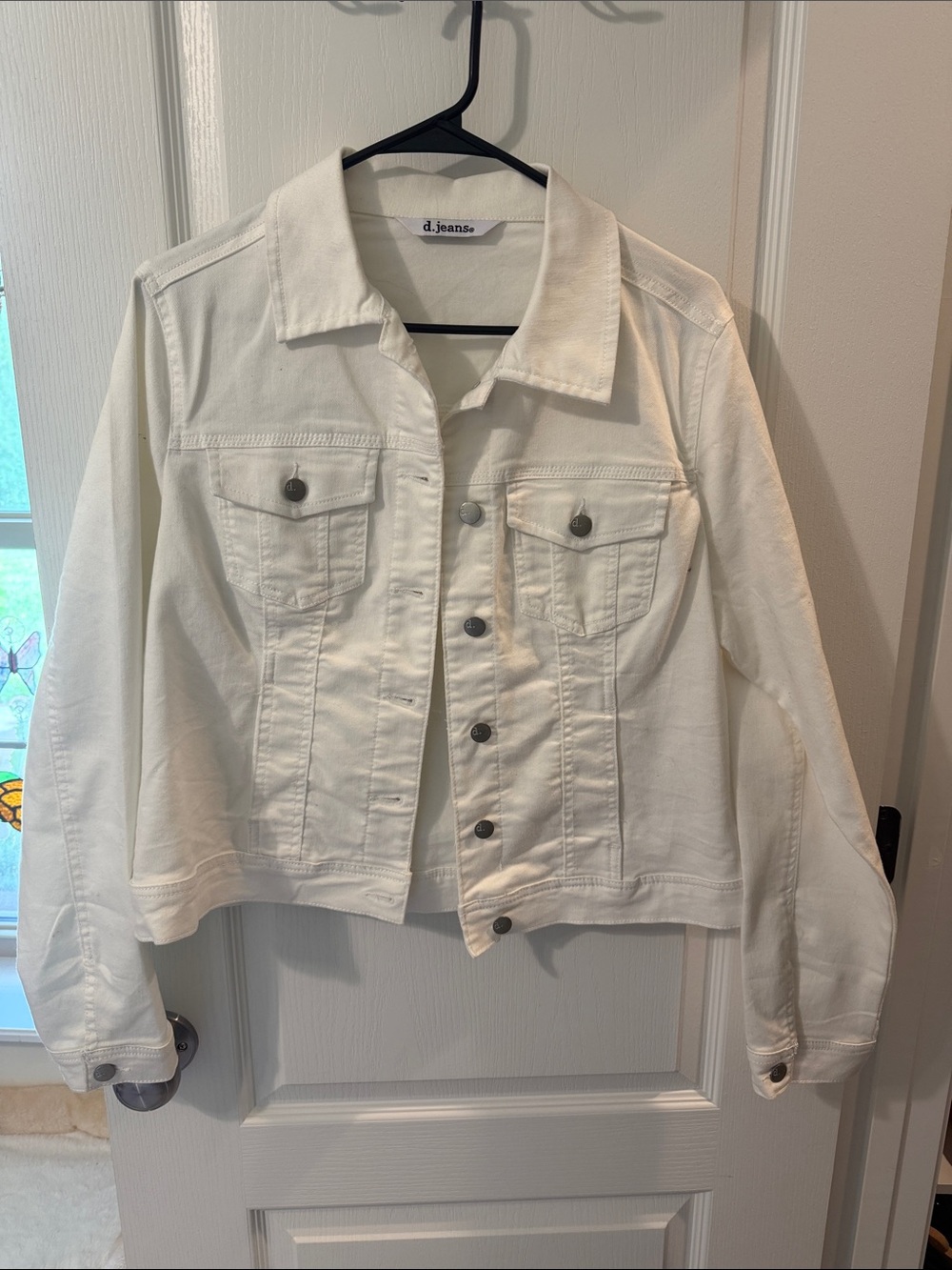 d. jeans Cream Denim Jacket with Metal Snap Buttons